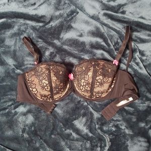 Adore Me 36D beige and black lace bra